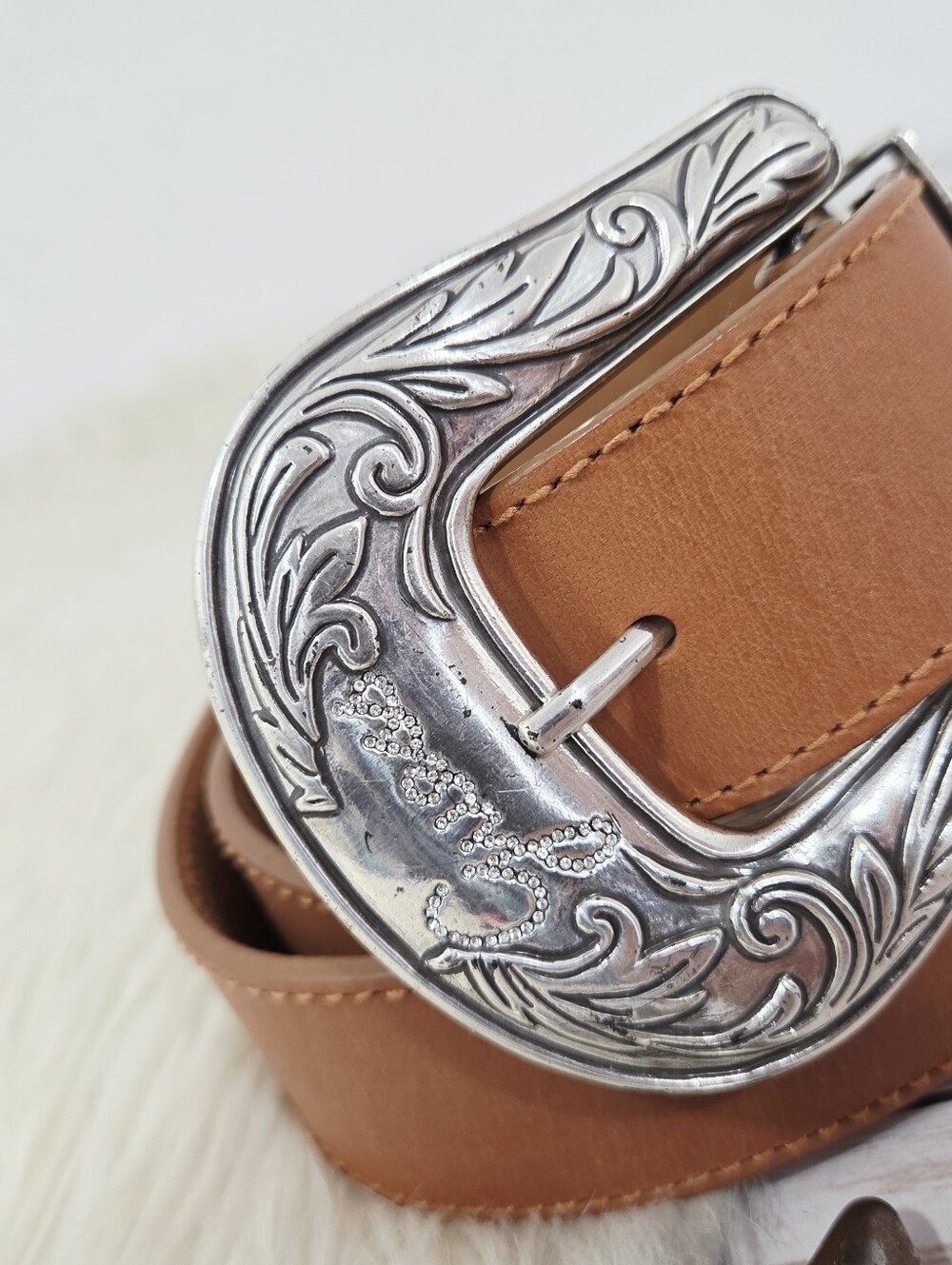 Vintage Y2K Guess Leather Western Cowboy Belt brown Women's size large - Picture 4 of 5